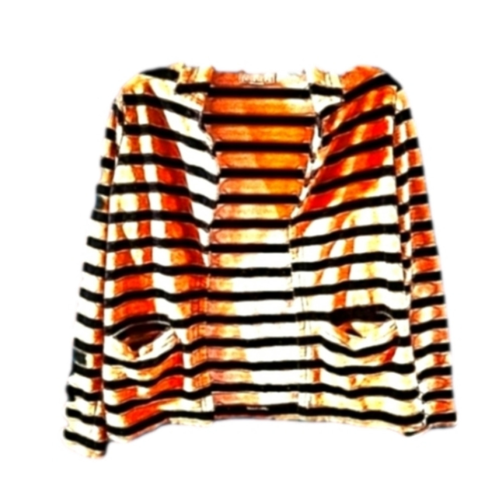 Forever 21 M Tan and Black Striped Open Front Blazer/Jacket with Pockets